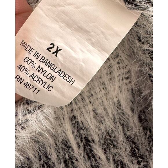 Falls Creek Womens 2X Sweater Mock Neck Gray Cream Fuzzy Soft - Picture 4 of 8